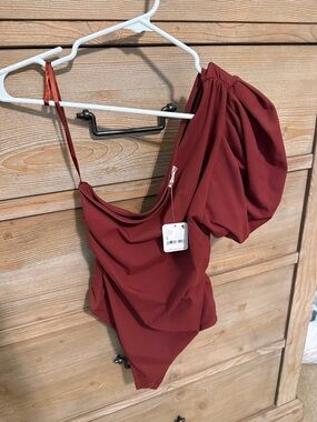 One-Shoulder Burgundy bodysuit